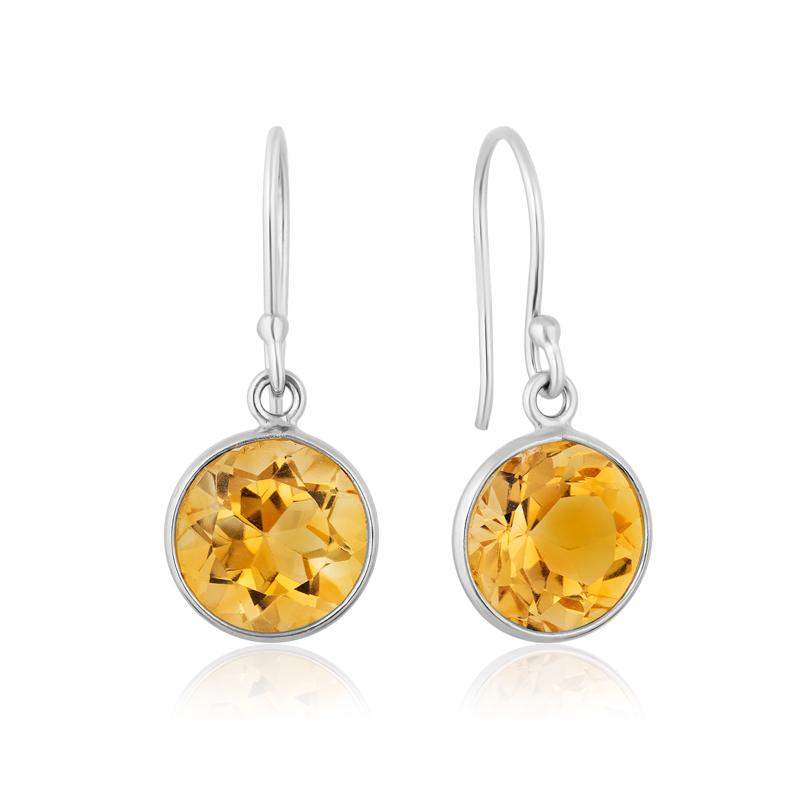 Citrine Round Cut Drop Earrings